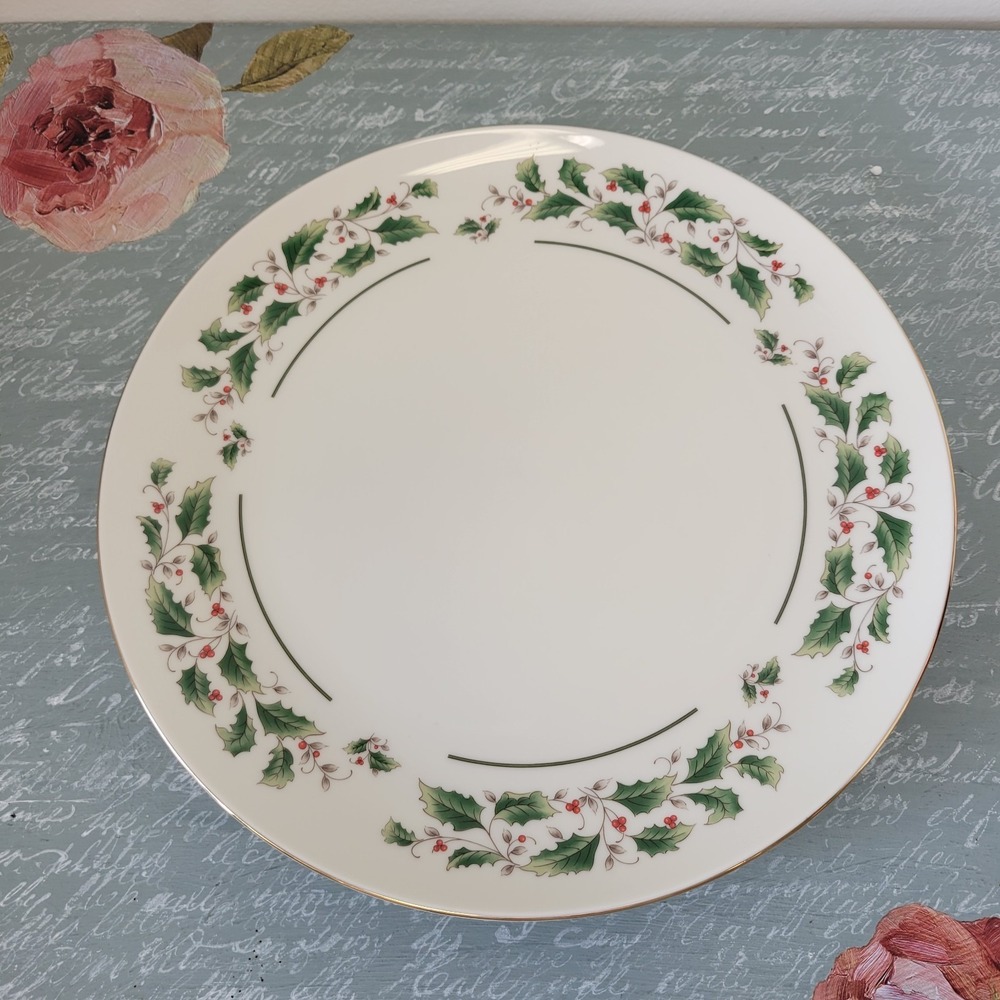 Fine China of Japan Christmas‎ Green Holly Inner Green Line Dinner Plate